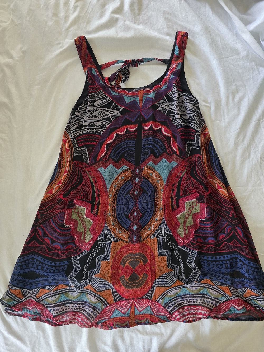 Angie Multicolor Tribal Print Tank Dress - Red, Blue, Orange, Pink